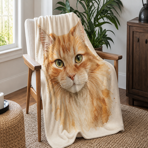 Custom Printed <b>Throw</b> Blanket Personalized Orange Tabby Cat Photo Gift Sublimation Flannel Fleece Polyester - Product Image 1