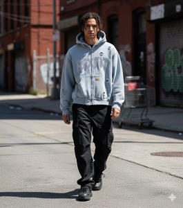 Sweat à capuche en molleton lourd avec fermeture éclair, logo brodé personnalisé, lavage à l'acide, streetwear, imprimé, fermeture éclair intégrale, strass - Product Image 4