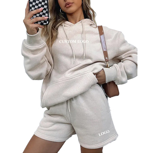 Personalizado de las mujeres por encima de la rodilla sólido Casual Sudadera con capucha conjunto corto elegante de dos piezas al por mayor ropa deportiva ropa de entrenamiento - Product Image 1