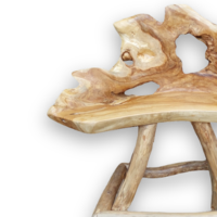 Tabouret de bar et de salle à manger Lenong en racine de teck, monoplace, robuste et durable, style antique, pour villa, usage commercial et extérieur