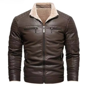 Autumn Men's Leather Wool Coated Varsity <b>Jacket</b> High-quality Fashion Thickened Warm <b>Slim</b> <b>Fitting</b> Stand Collar Hooded Front Logo - Product Image 2