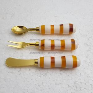 Juego de cuchara y tenedor de acero inoxidable de alta calidad de lujo, 3 uds., juego de cubiertos de Metal para Hotel, juego de cubiertos dorados para boda - Product Image 4