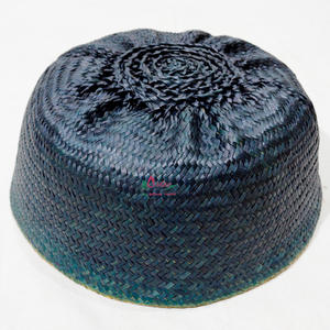 Artex Dong Thap Factory Panier de ventre en feuille de palmier fait à la main avec poignées Décor de rangement pour la maison de couleur naturelle et bleue - Product Image 3