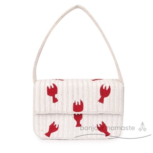 Borsa pochette con perline bianche con forconi rossi a mano borsa di dichiarazione ricamata a mano artigianale - Product Image 5