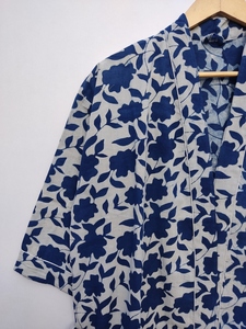 Tinh Khiết Cotton Indigo In Có Thể Giặt Quá Khổ Thân Thiện Với Môi Tầng Chiều Dài Kimono Áo Vành Đai Nhật Bản Phong Cách Ngắn Tay Áo Phụ Nữ Ấn Độ - Product Image 2