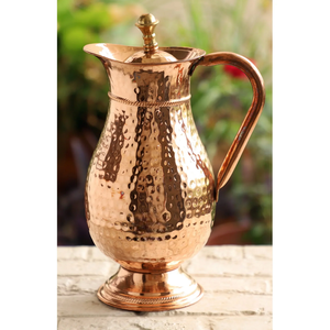 Carafe à eau en cuivre martelé de grande taille avec poignée et couvercle robustes pour une consommation quotidienne ayurvédique pure - Product Image 4
