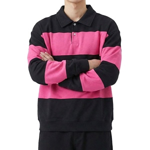 เสื้อโปโลผู้ชายผ้าฝ้าย 100% ลายทางสีตัดต่อ แขนยาว คอปกติดกระดุม แบบลำลอง ถักทอ - Product Image 1