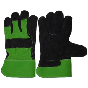 Guantes de trabajo de cuero dividido de piel de vaca negra azabache de primera calidad, tejido de lana forrado, nudillo de cuero, puño industrial de goma - Product Image 3