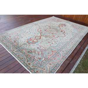 Alfombra Turca de 6.4x9.6 pies (196x292 cm), Alfombra Vintage con Diseño Floral Azul - Product Image 2