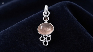 Art Palace Silver Plated Pendant With Rose Quartz And Garnet Bezel Set Classic Unisex Charm For Gift - Product Image 3
