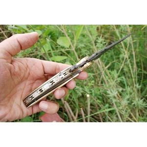 Cuchillo de caza plegable de Damasco forjado hecho a mano de primera calidad con Funda de cuero, cuchillo de Camping de bolsillo, regalo para hombres, cuchillo de supervivencia - Product Image 4