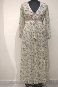 Vestido largo de línea A Vintage de Orquídea cremosa para mujer silueta suelta con técnica bordada de cintura Natural temporada de primavera - Product Image 3