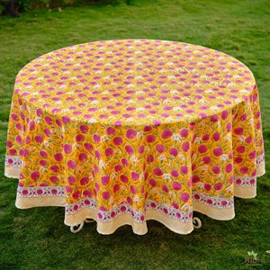 Bloc indien fait à la main imprimé 100% couverture de table en coton mandarine orange et bubblegum rose motif floral pour la maison hôtel boutique utilisation - Product Image 3