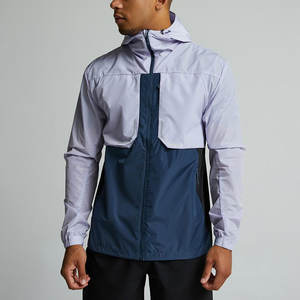 Veste de pluie imperméable sur mesure, légère, en polyester et nylon, fermeture éclair intégrale, blocs de couleur, coupe-vent pour homme - Product Image 1