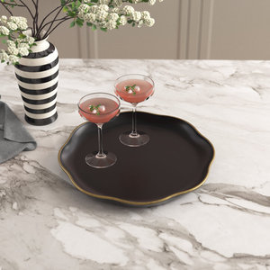 Black Luxury Design Wavy <b>Border</b> Aluminium Tray For Serving in Hotel Restaurants Wedding Home From India - Product Image 5