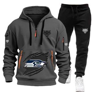 Conjunto de Sudadera con capucha streamer con bolsillo en el brazo y múltiples cremalleras explosivas informales para hombre de otoño e invierno, chaqueta pulóver estampada - Product Image 2