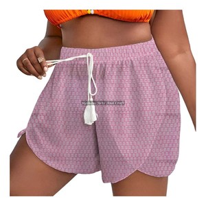 Summer Women's Loungewear Girls Cotton Fabric Rope Drawstring Waist Wrap Shorts Inspire By Nature 100% Cotton Fabric Block Print - Product Image 3