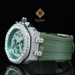 Reloj de Lujo para Hombre con Esfera Redonda de Acero Inoxidable, Correa de Goma Verde, Movimiento Mecánico con Diamantes Moissanite, Estilo Elegante para Uso Diario - Product Image 2