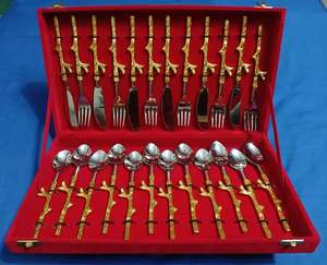 Acier inoxydable or métal laiton et poignée en métal ensemble de couverts vaisselle couverts Restaurant utiliser ensemble de couverts à la main - Product Image 1