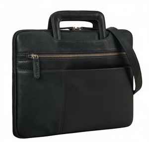 Maletín de Mensajero para Portátil, de Cuero Genuino Negro, Estilo Vintage, Delgado, Ligero, de Lujo, para Negocios, con Asa Retráctil - Product Image 1