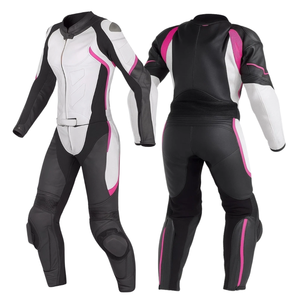 Costume en cuir de moto coupe-vent imprimé pour femmes de qualité supérieure rose/blanc/noir 2 pièces CE Protections blindées combinaison de course - Product Image 1