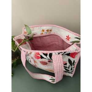 Sac fourre-tout blanc « Morning Meadows » avec fermeture éclair, doublure en coton et broderie lettre pour femme – Idéal été, automne, hiver - Product Image 2