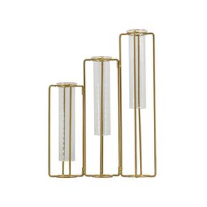 Support de vase décoratif en métal doré avec tubes de verre pour l'affichage de table et l'élégance contemporaine de l'intérieur de la maison - Product Image 1