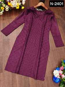 ผ้าแจ็คการ์ดพิมพ์ลายดิจิทัลผ้าไหมหนาสไตล์อินเดียพร้อมการปักลาย zari Work slub ผ้าฝ้ายยาว Kurtis Chanderi พิมพ์ฟอยล์ kurti - Product Image 3