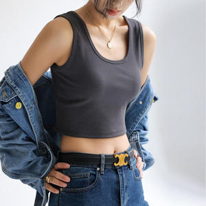 Débardeurs d'été sans manches pour femmes Débardeur côtelé basique avec impression de logo personnalisée - Product Image 3