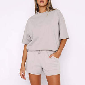 Women's Casual 2-Piece <b>Shorts</b> Set Spring High-Waisted Above Knee 100% Cotton <b>Short</b> <b>Sleeve</b> <b>Top</b> - Product Image 6