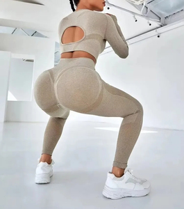 G ชุดโยคะผู้หญิงที่ให้ผลกระทบสูงเสื้อสายคล้องคอเอวด้านหน้าแต่งระบายด้านหลังเป็นรูปตัววีเลกกิ้งเนื้อแข็งระบายอากาศได้ดี - Product Image 4