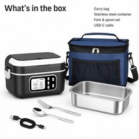 Boîte à lunch chauffante contrôlée par application pour les artisans, chauffe-aliments sans fil 1,5 L, batterie rechargeable 9000 mAh