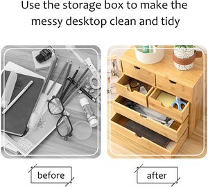 Bamboo Desktop Organizer with <b>Drawers</b>,Bamboo <b>Storage</b> <b>Box</b> With <b>Drawers</b> For Makeup Vanity Office Bedroom(4 <b>Drawer</b>) - Product Image 4