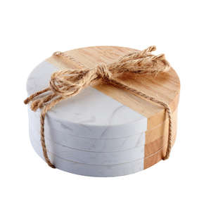 Handmade Wholesale decorative Natural wooden marble <b>coaster</b> wooden <b>coasters</b> white black wooden marble <b>coaster</b> - Product Image 2