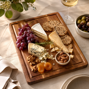 Planche à découper en bois d'acacia massif rectangulaire avec rainure pour les jus, pour la préparation et la découpe de viande et de légumes en cuisine - Product Image 5