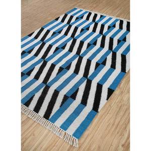 Alfombra de lana Kilim geométrica azul, hecha a mano, con diseño de cuadros, tejido plano, rectangular, de yute, para la sala de estar o el dormitorio del hogar -SDWL-750 - Product Image 1
