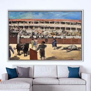 Arte moderno sobre lienzo de corridas de toros: diseño impreso, decoración elegante para pared, 1P: con marco blanco - Product Image 1