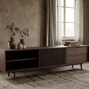 Consola Multimedia de Madera Sólida de Diseño Minimalista Hecha en Indonesia para Apartamento, Dormitorio, Comedor y Sala de Estar - Product Image 1