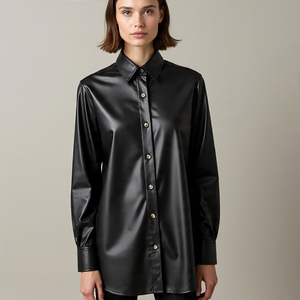 เสื้อหนังแกะแท้โอเวอร์ไซส์สำหรับผู้หญิง, เสื้อหนังแกะแท้ทรงหลวมมีกระเป๋าสองชั้นวางไหล่สไตล์วินเทจ - Product Image 4