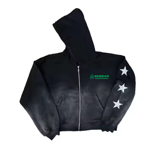 Sweat à capuche unisexe de qualité supérieure avec logo personnalisé sur le devant, fermeture éclair, effet délavé, coupe ajustée, 100% coton molletonné/éponge française - Product Image 4