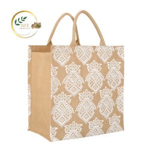 Sac fourre-tout naturel imprimé personnalisé imprimé en jute coloré sac à provisions en toile de coton réutilisable exportation partout dans le monde - Product Image 2