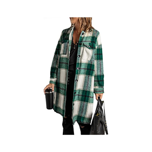 Parka d'été décontractée pour femme, style chemise à carreaux, avec col à revers et boutons, en gros - Product Image 2