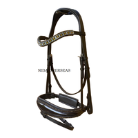 Bridon pour cheval en cuir NIDA-P158 de qualité supérieure, teint en cuve, confortable et durable, avec nezier en cuir verni et strass