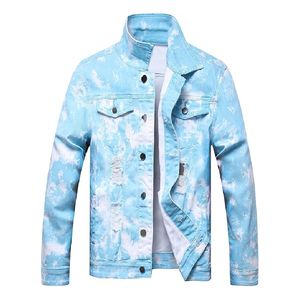 2025แจ็คเก็ตผ้าฝ้ายสีฟ้าสำหรับผู้ชาย, เสื้อแจ็กเก็ตยีนส์สุด100% และเสื้อโค้ทยีนส์บางดีไซน์ขาดฟอกสีกรด-สไตล์แฟชั่นไปข้างหน้า - Product Image 1