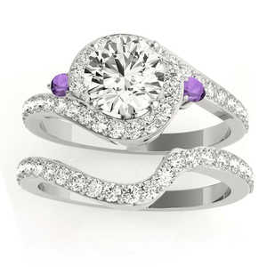 Ensemble de mariage Halo Swirl Améthyste et Diamant Or blanc et rose 18 carats 0,77 ct - Design floral classique pour fiançailles ou cadeau - Product Image 5