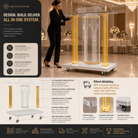 Atril de Acrílico Transparente con Columna LED Dorada, Podio para Iglesia, Bodas y Eventos, Atril Personalizado con Ruedas
