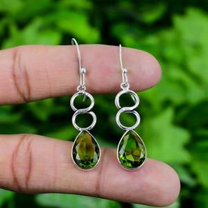 925 Solid Sterling <b>Silver</b> Handmade Gemstone Peridot Spinner Designer Fashion Women & Girls Simple <b>Dangle</b> <b>Earrings</b> Jewelry - Product Image 4