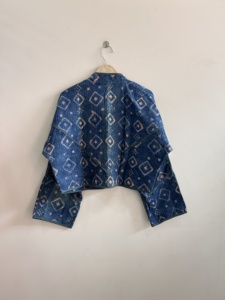 Hand Block Print Indigo Boho Cotton <b>Kantha</b> Quilted <b>Jacket</b> Reversible Handmade <b>Jacket</b> For Women - Product Image 6