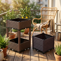 Jardinière rectangulaire en plastique PP imitation rotin, lit de jardin surélevé en osier marron, léger, moulé par injection, taille personnalisable