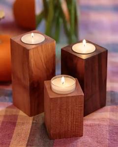 เชิงเทียนไม้แบบแฮนด์เมดแนวชนบทที่ใส่ของตกแต่งบ้านตามธรรมชาติ - Product Image 3